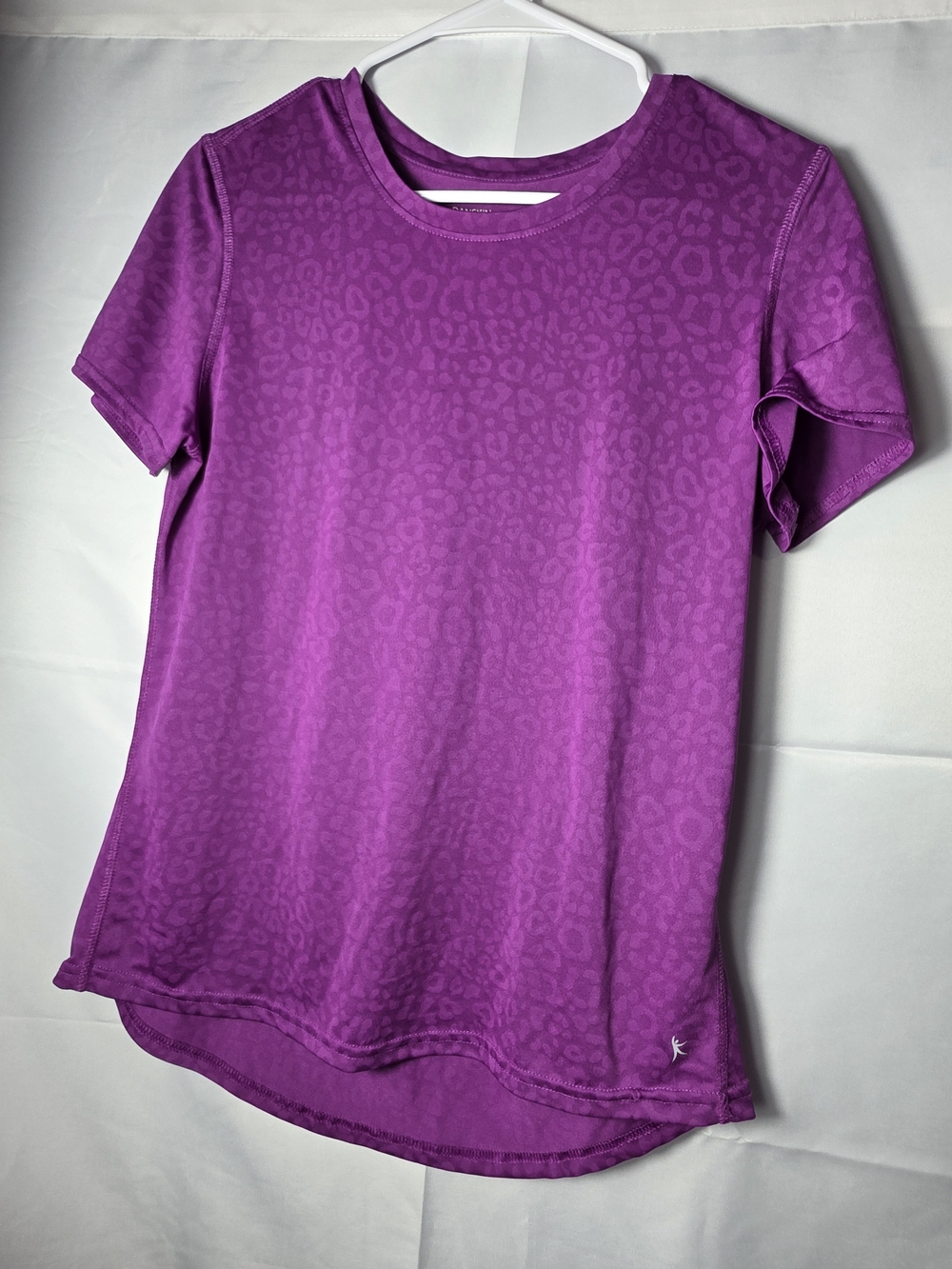 Danskin Now Purple Short-Sleeve Crewneck Tee Large (12-14) Leopard Print Yoga